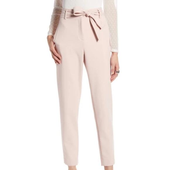 Nordstrom Halogen Tie Waist Pale Pink Twill Ankle Pants Size 6 - Picture 1 of 9